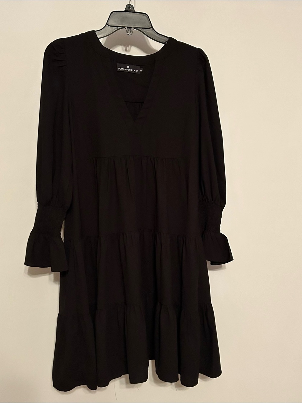 Pomander Place Black Tiered V-Neck Long Sleeve Dress
